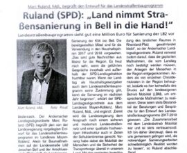 Pressebericht M. Ruland SPD "Land nimmt Straßensanierung in Bell in die Hand!"